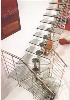 清瑛建材－凯撒钢质楼梯－脊索玻璃梯4